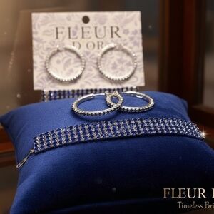 Fleur D'or Ladies Jewelry Set Blue Cubic Zirconia Crystal Bracelet & Earrings